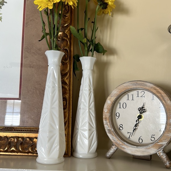 Two Vintage White Milk Glass Bud Vase. 9” - Picture 11 of 16